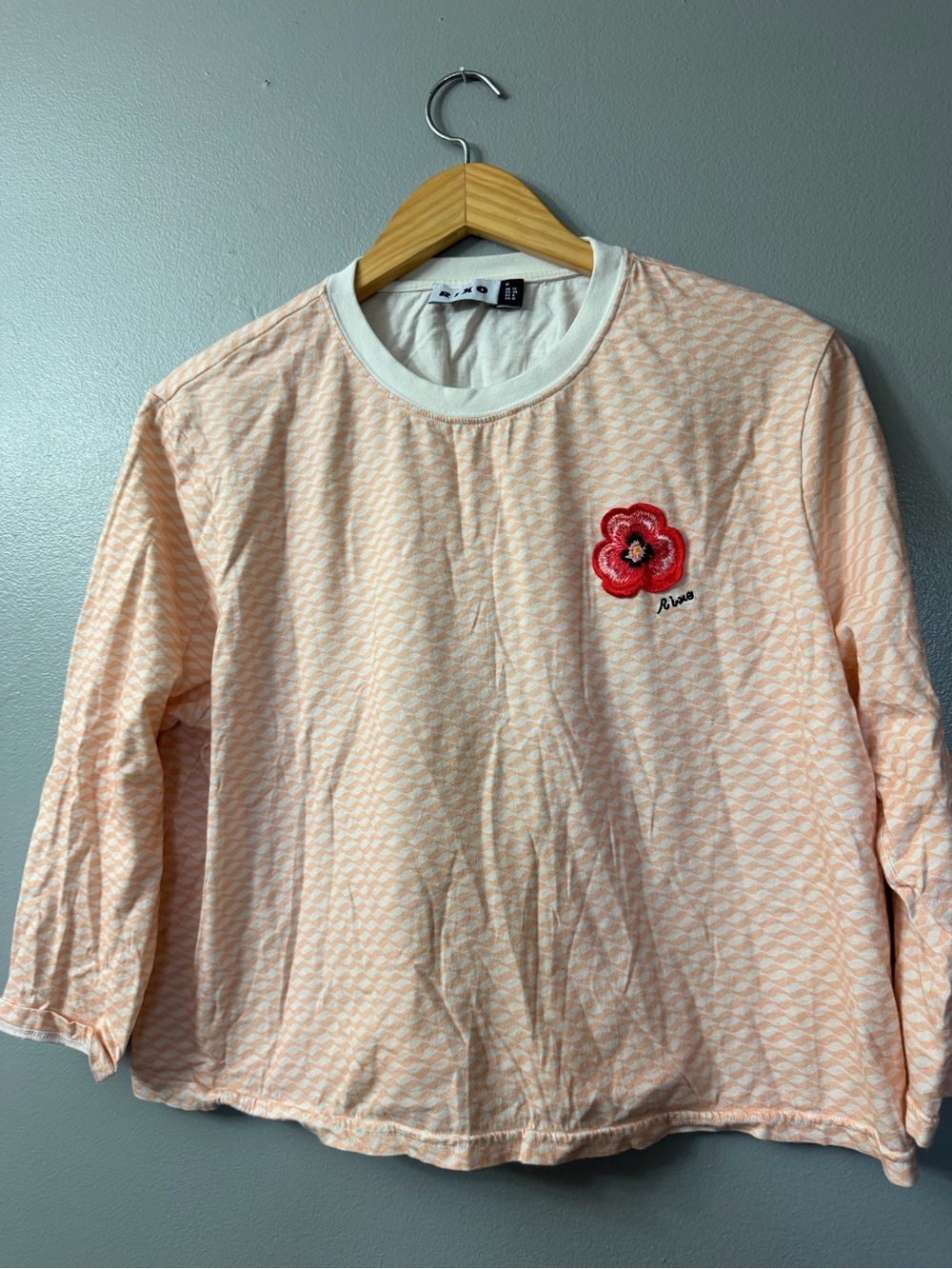 Rixo Marnie Tee in Peach Wave Crew Neck 3/4 Sleeves Stripes medium